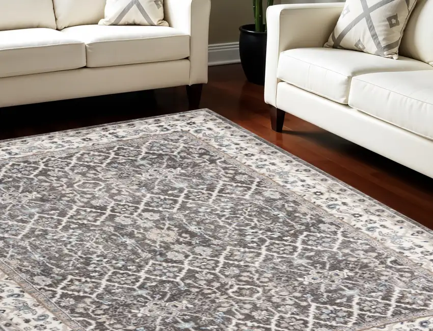 Gray Floral Power Loom Area Rug Photo 1