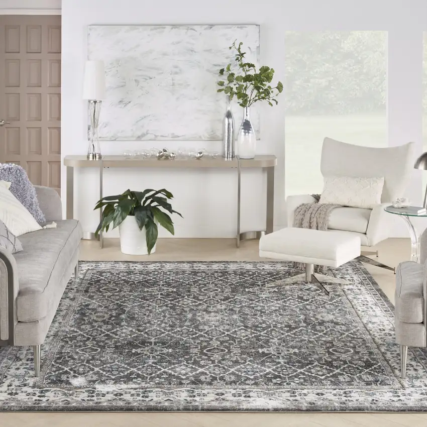 Gray Floral Power Loom Area Rug Photo 7