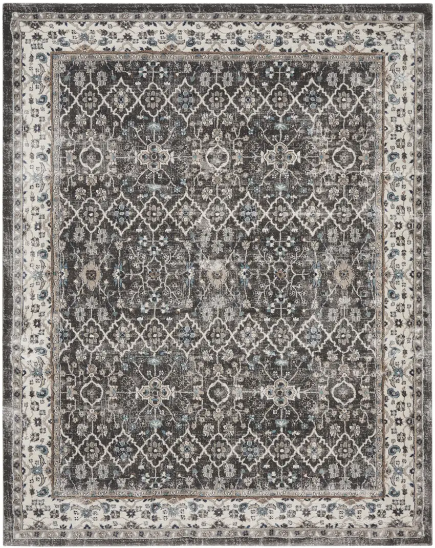 Gray Floral Power Loom Area Rug Photo 2
