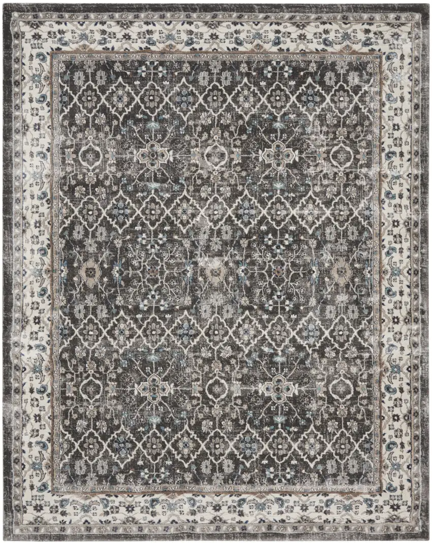 Gray Floral Power Loom Area Rug Photo 1