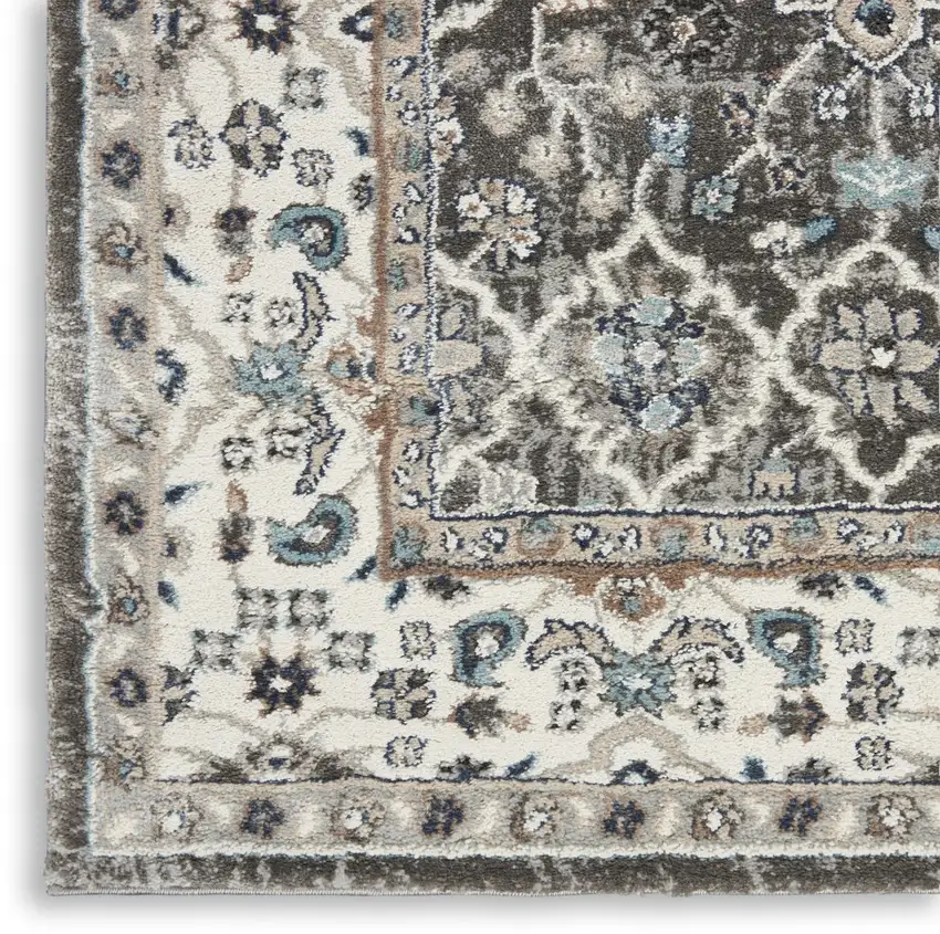 Gray Floral Power Loom Area Rug Photo 5
