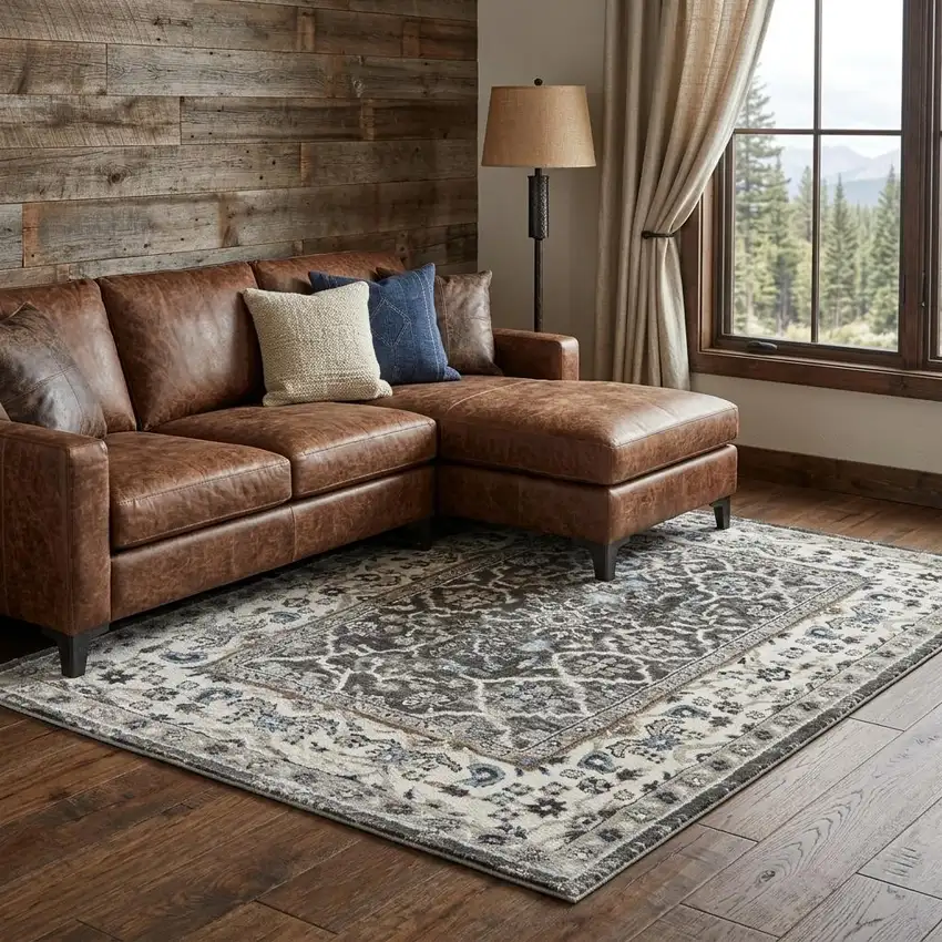 Gray Floral Power Loom Area Rug Photo 1