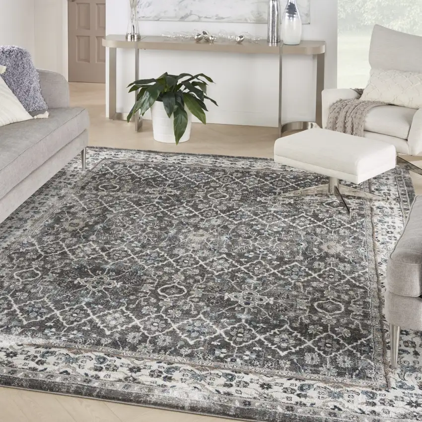 Gray Floral Power Loom Area Rug Photo 6