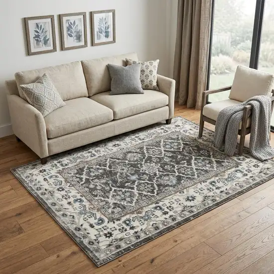 Gray Floral Power Loom Area Rug Photo 1