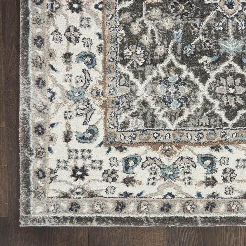 Gray Floral Power Loom Area Rug Photo 9