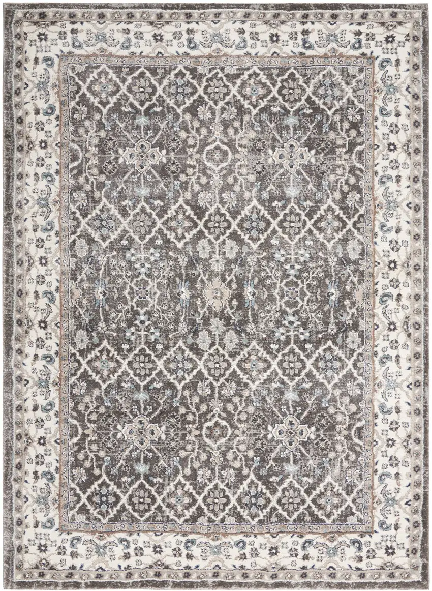 Gray Floral Power Loom Area Rug Photo 1