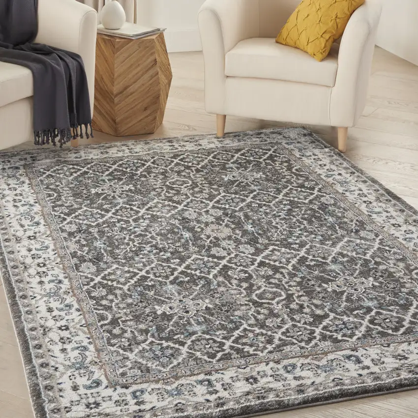 Gray Floral Power Loom Area Rug Photo 6