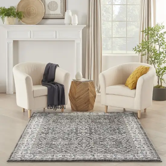 Gray Floral Power Loom Area Rug Photo 7