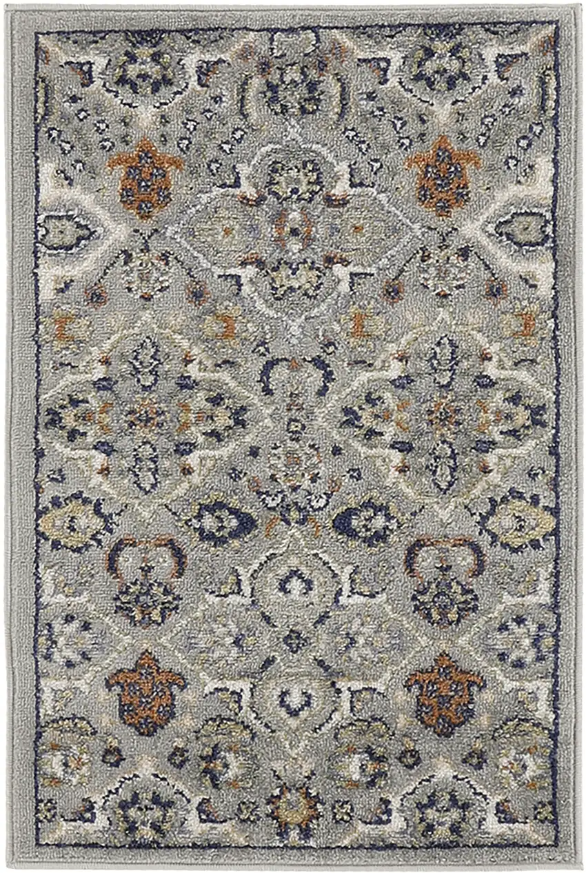 Gray Floral Power Loom Area Rug Photo 1