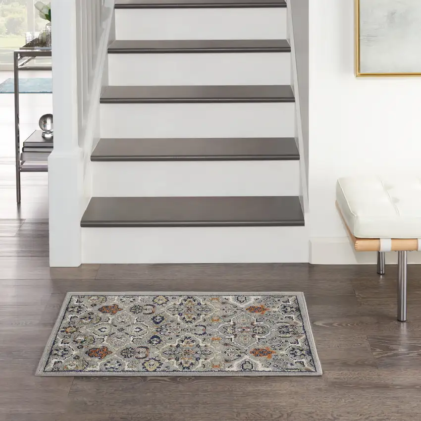 Gray Floral Power Loom Area Rug Photo 6