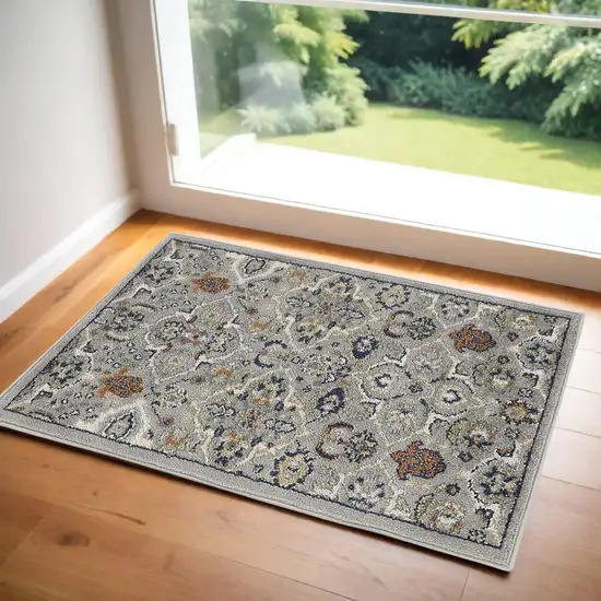 Gray Floral Power Loom Area Rug Photo 1