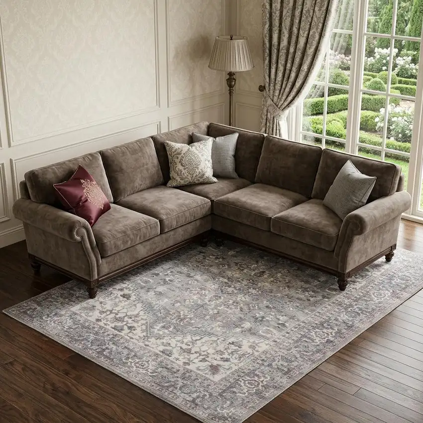 Gray Floral Power Loom Distressed Area Rug Photo 1