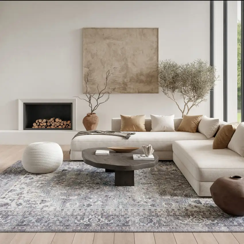 Gray Floral Power Loom Distressed Area Rug Photo 4