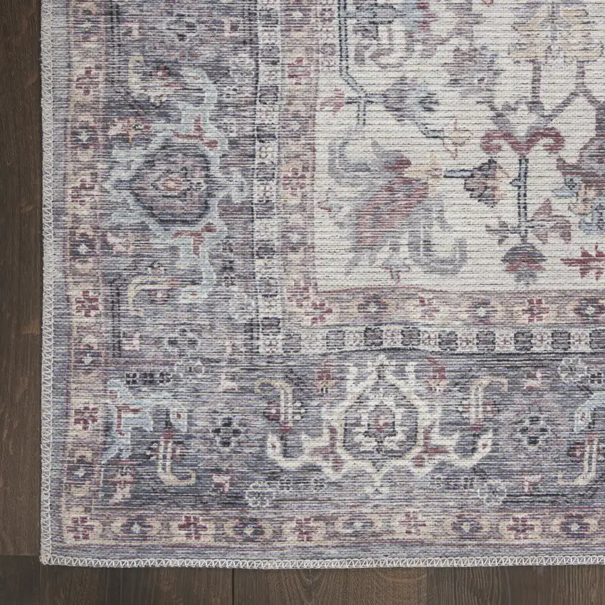 Gray Floral Power Loom Distressed Area Rug Photo 6