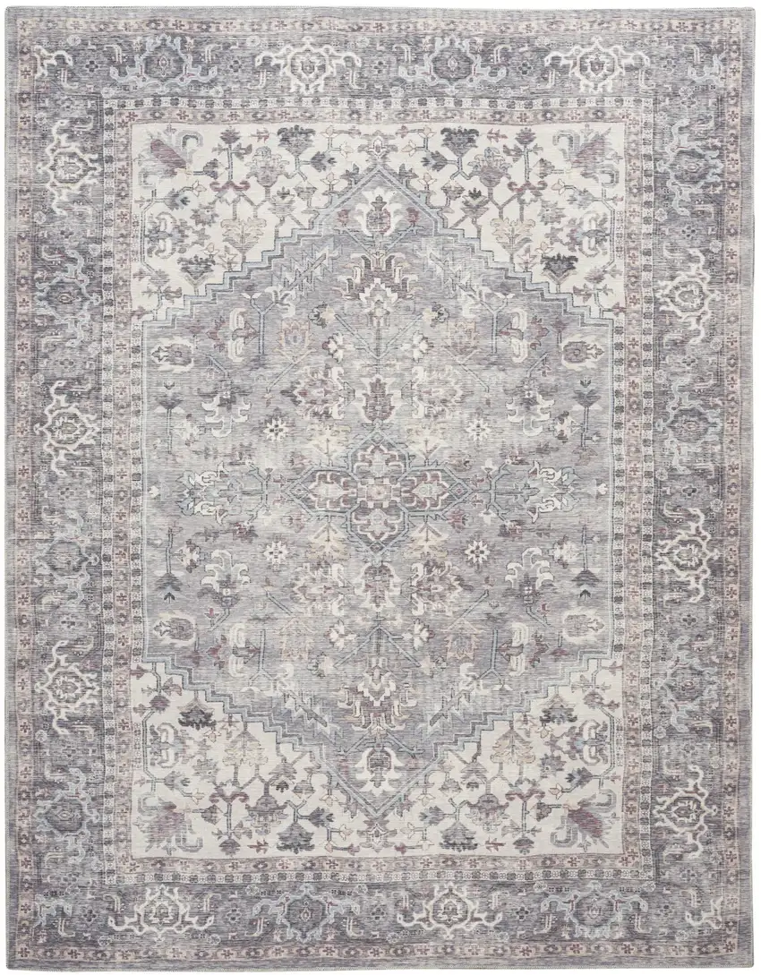 Gray Floral Power Loom Distressed Area Rug Photo 1