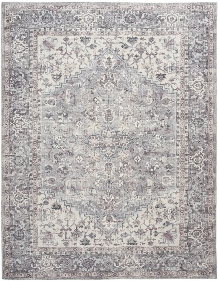 Gray Floral Power Loom Distressed Area Rug Photo 2