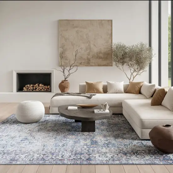 Gray Floral Power Loom Distressed Area Rug Photo 5