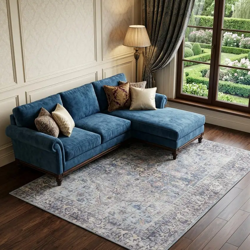 Gray Floral Power Loom Distressed Area Rug Photo 1