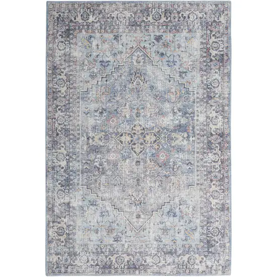 Gray Floral Power Loom Distressed Area Rug Photo 2