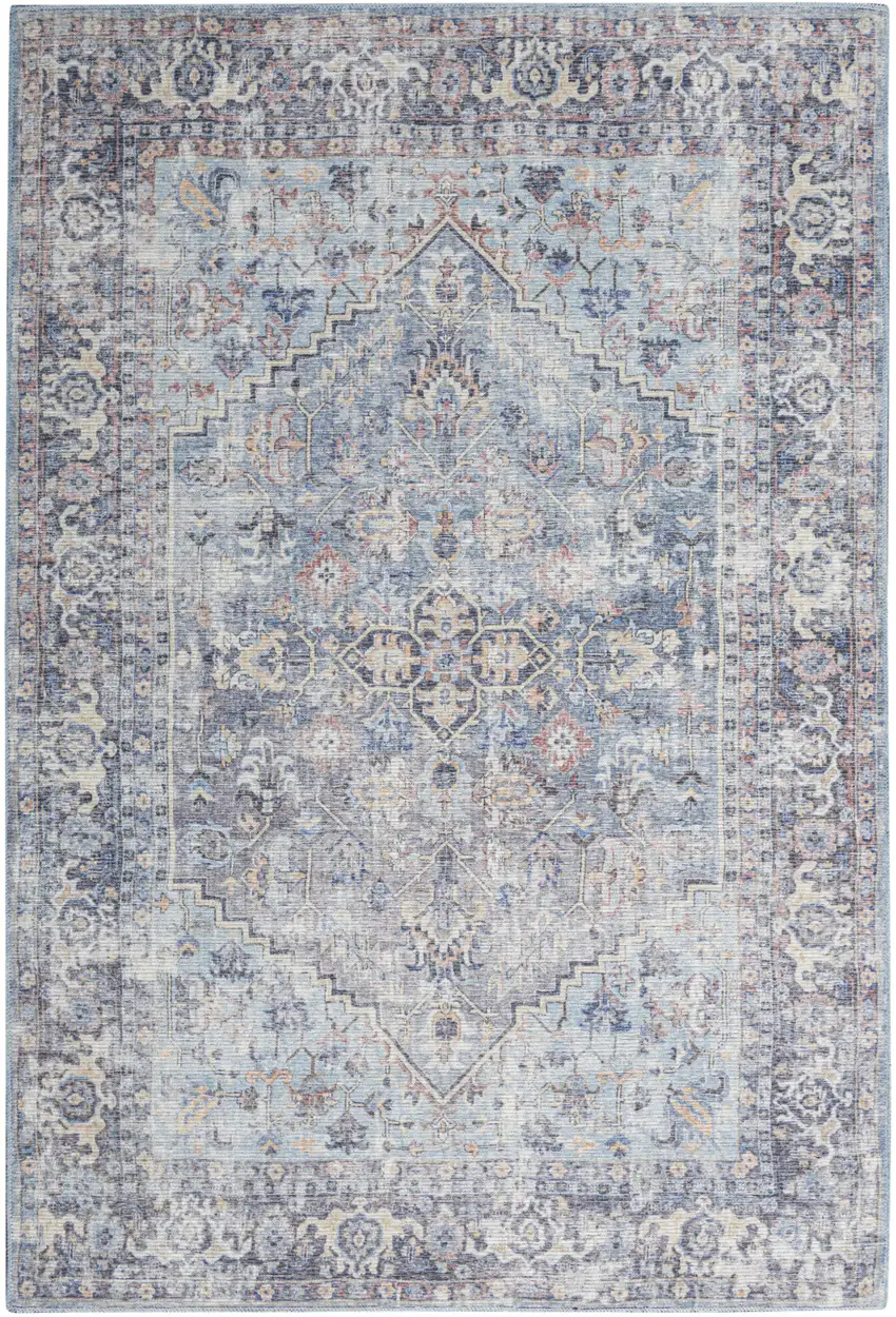 Gray Floral Power Loom Distressed Area Rug Photo 2