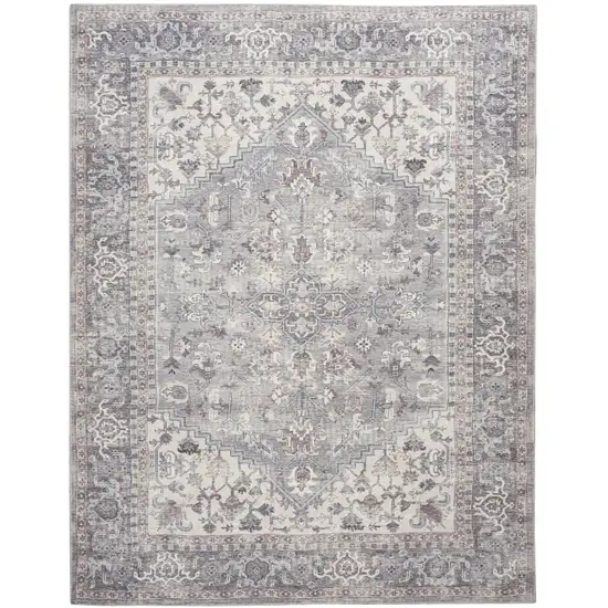Gray Floral Power Loom Distressed Area Rug Photo 9