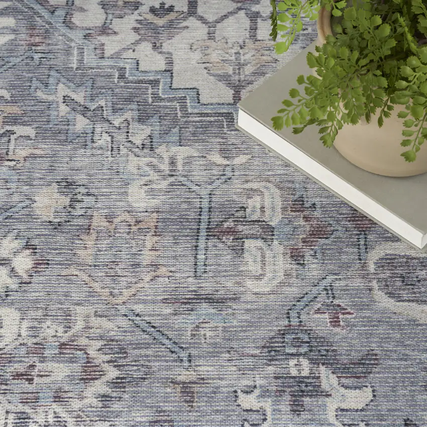 Gray Floral Power Loom Distressed Area Rug Photo 8