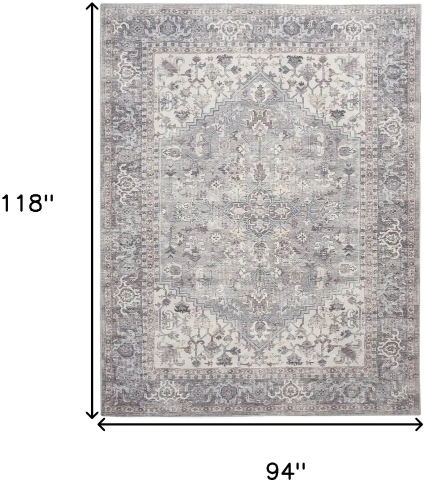 Gray Floral Power Loom Distressed Area Rug Photo 9