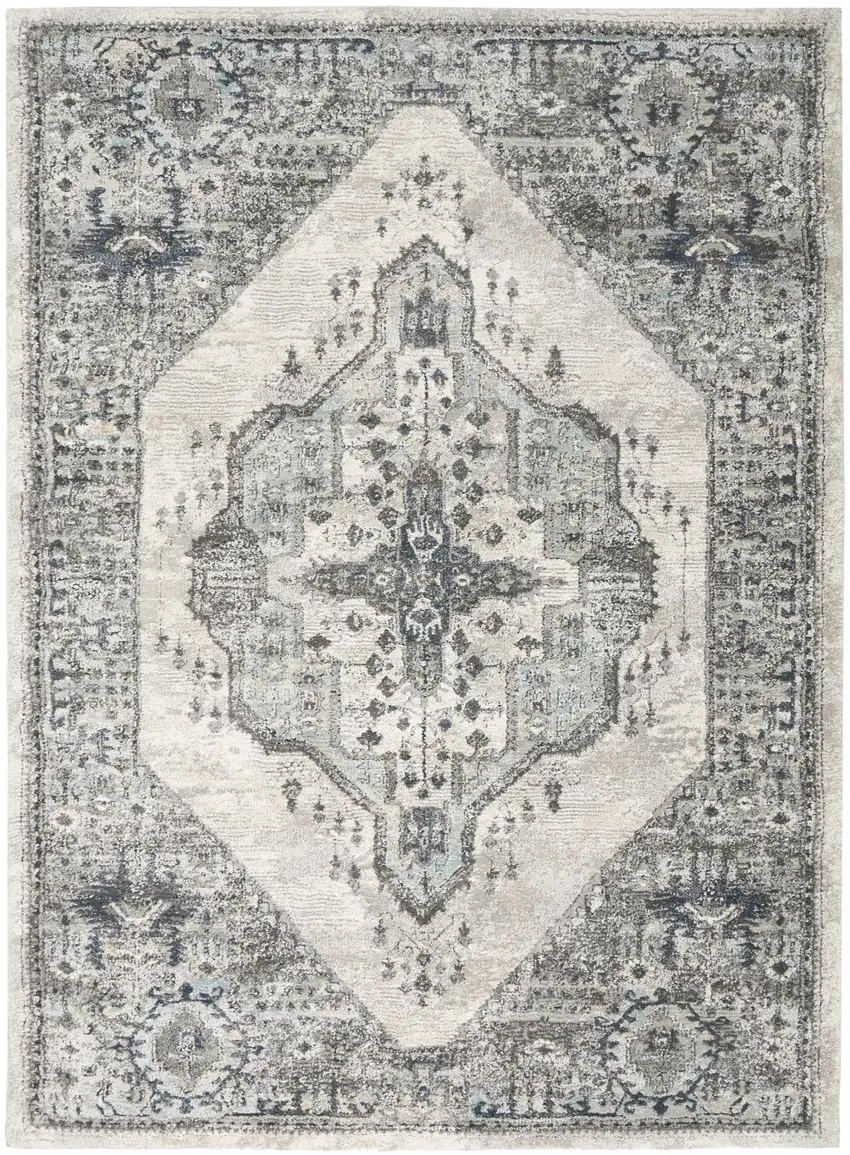 Gray Floral Power Loom Distressed Area Rug Photo 4