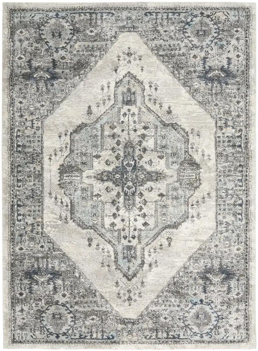Gray Floral Power Loom Distressed Area Rug Photo 2