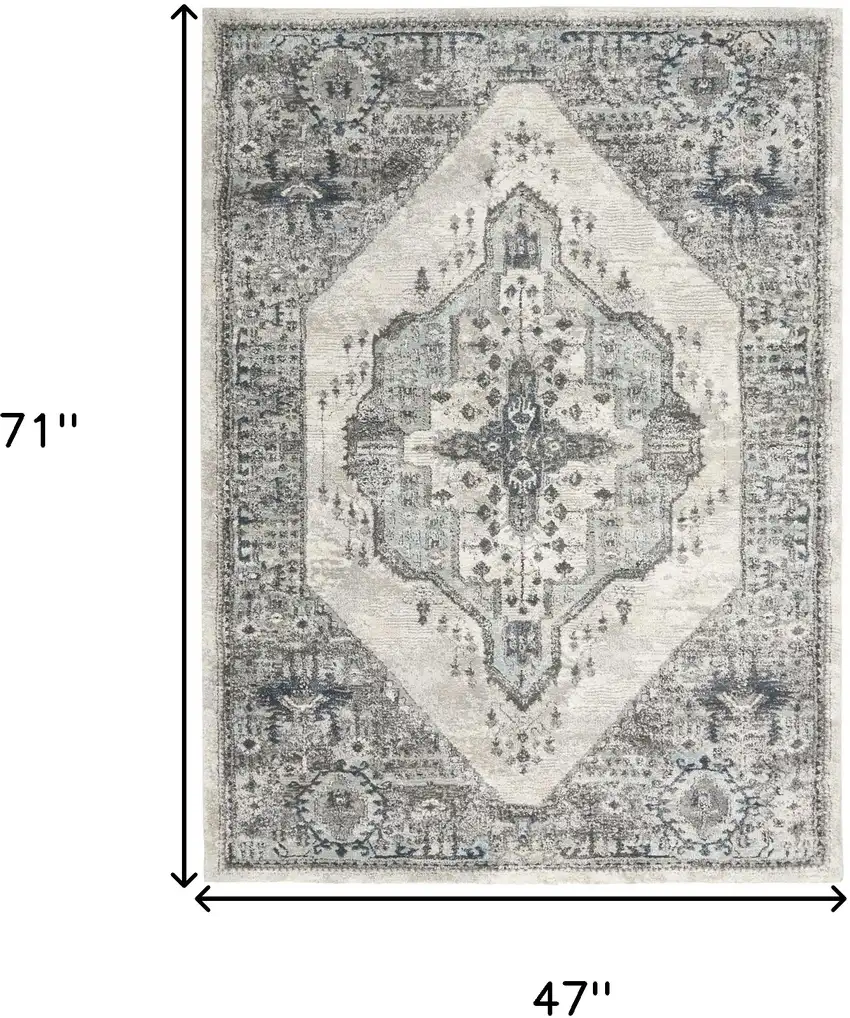 Gray Floral Power Loom Distressed Area Rug Photo 3