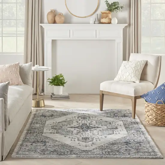 Gray Floral Power Loom Distressed Area Rug Photo 5