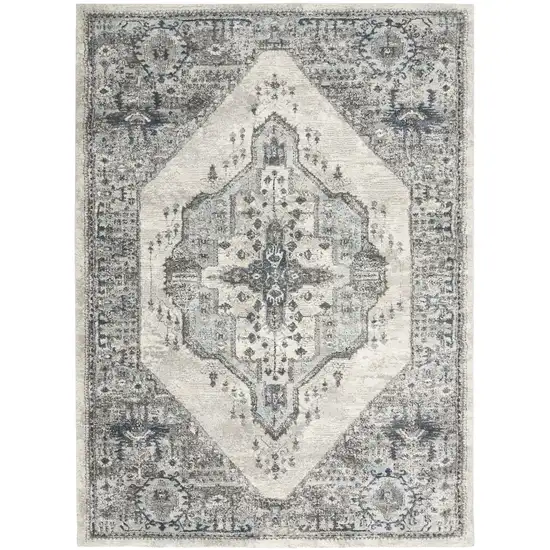 Gray Floral Power Loom Distressed Area Rug Photo 1