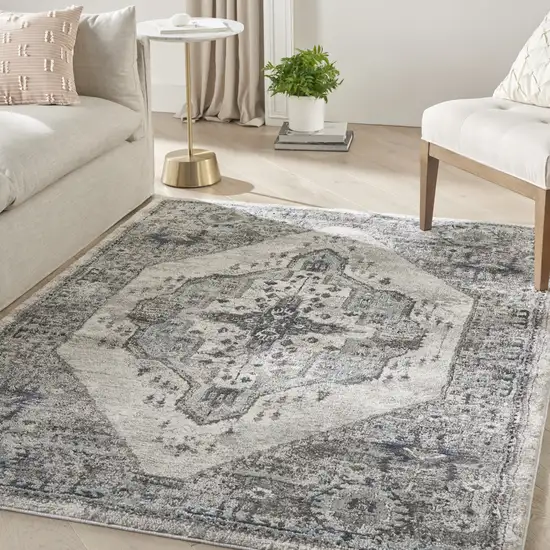Gray Floral Power Loom Distressed Area Rug Photo 5