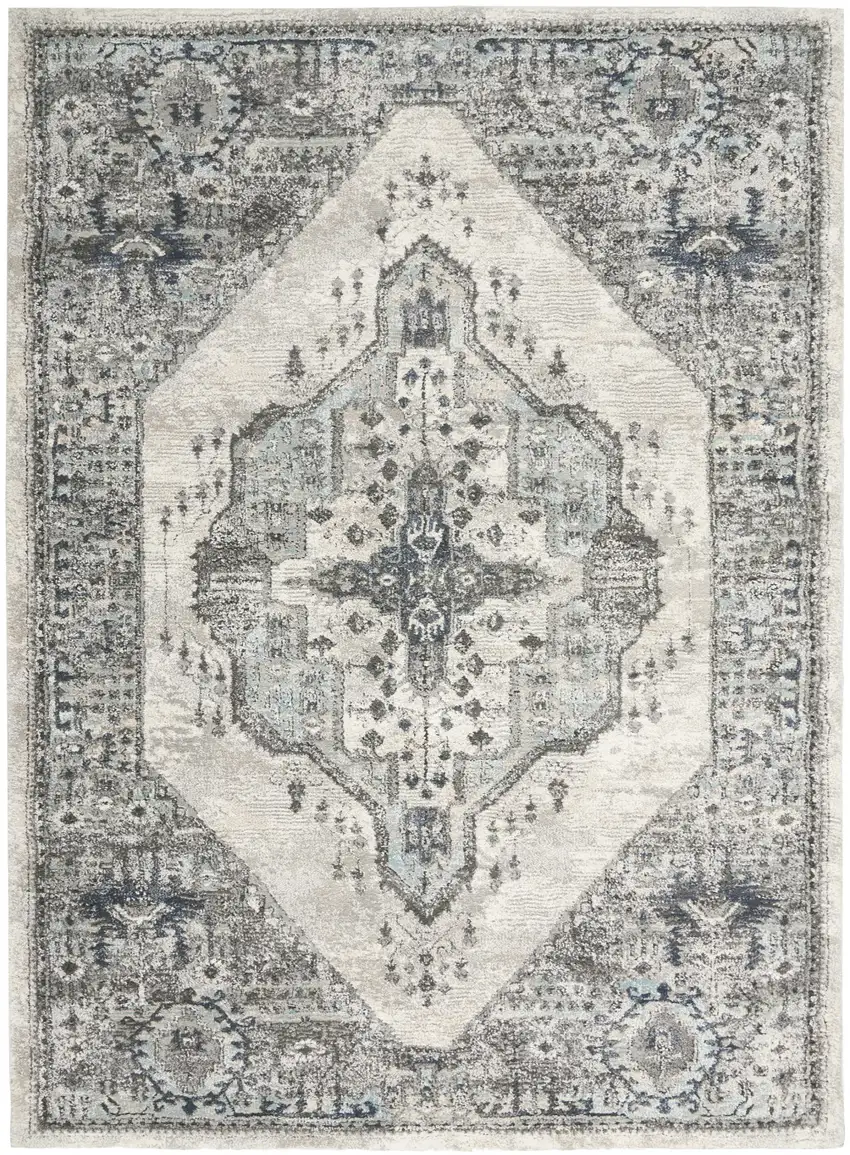 Gray Floral Power Loom Distressed Area Rug Photo 1