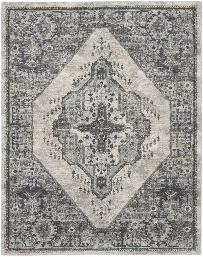 Gray Floral Power Loom Distressed Area Rug Photo 4