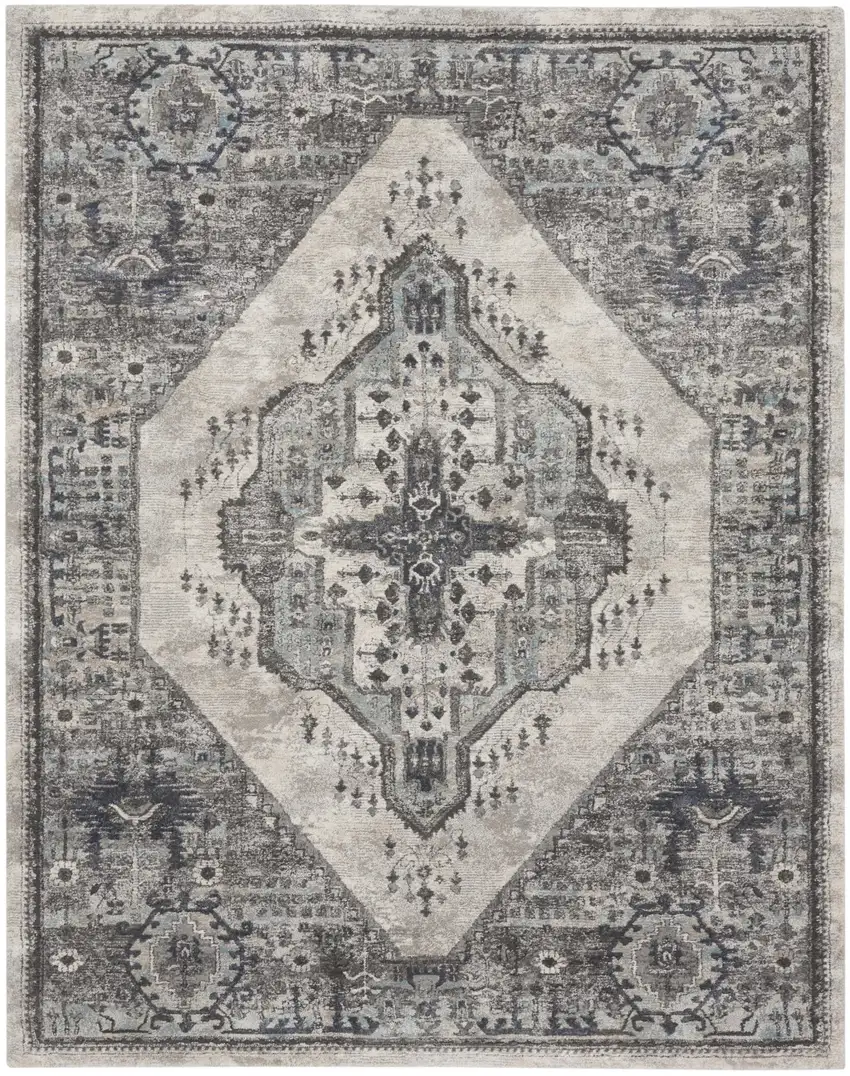 Gray Floral Power Loom Distressed Area Rug Photo 2
