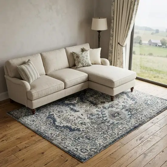 Gray Floral Power Loom Distressed Area Rug Photo 1
