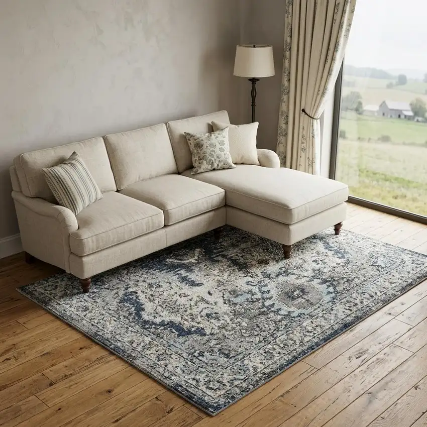 Gray Floral Power Loom Distressed Area Rug Photo 1