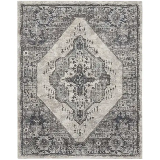 Gray Floral Power Loom Distressed Area Rug Photo 1