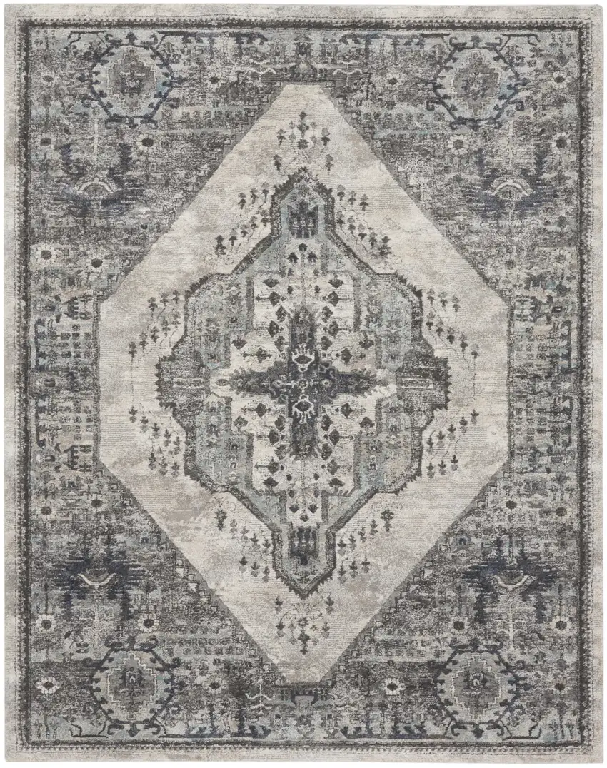 Gray Floral Power Loom Distressed Area Rug Photo 1