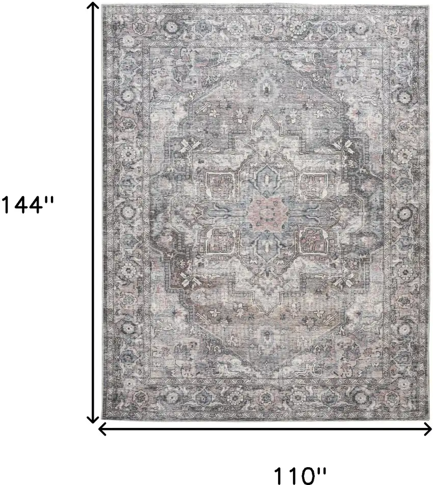 Gray Floral Power Loom Distressed Washable Area Rug Photo 1
