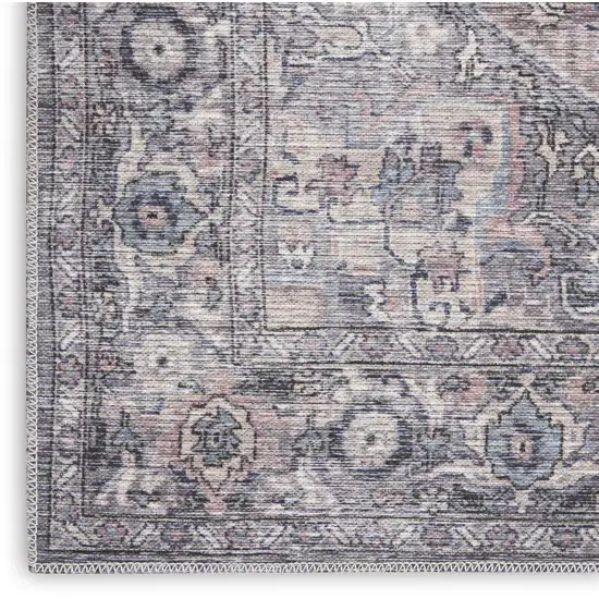 Gray Floral Power Loom Distressed Washable Area Rug Photo 1