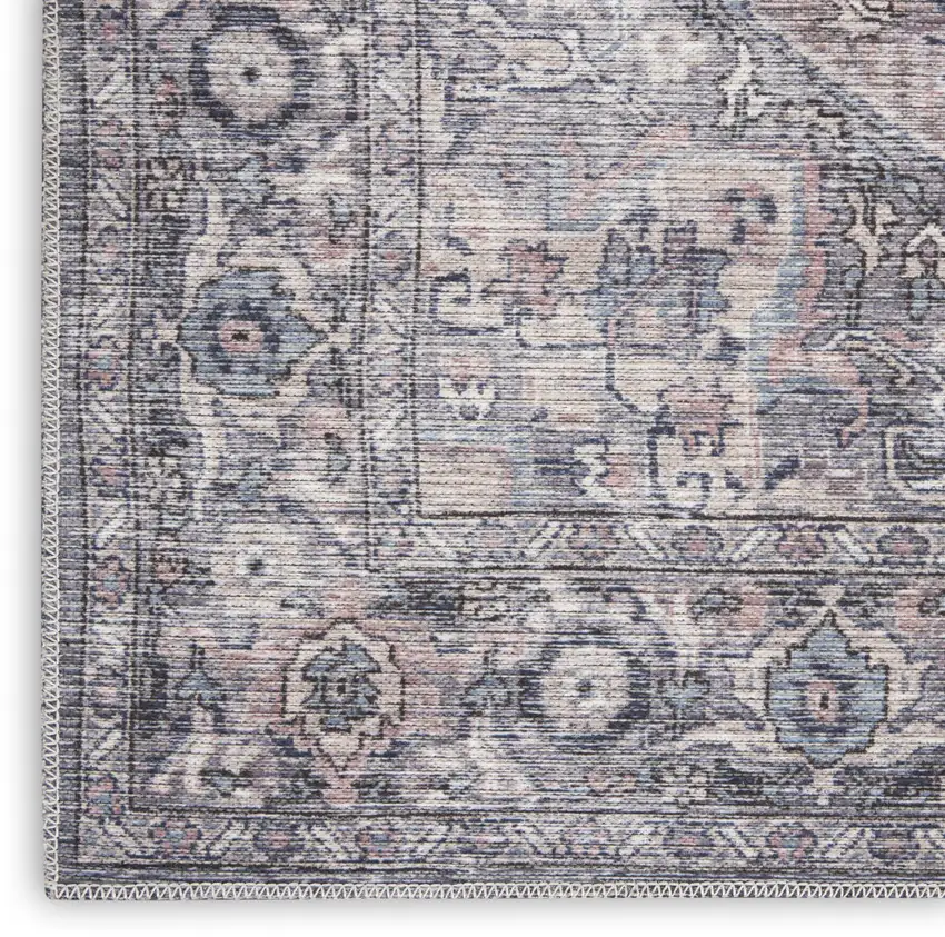 Gray Floral Power Loom Distressed Washable Area Rug Photo 1