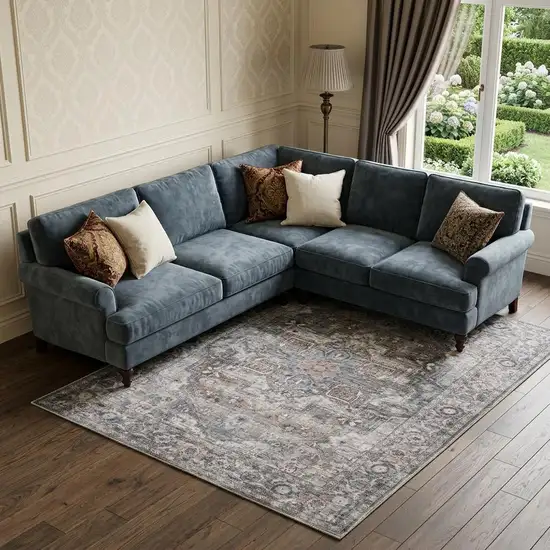 Gray Floral Power Loom Distressed Washable Area Rug Photo 1