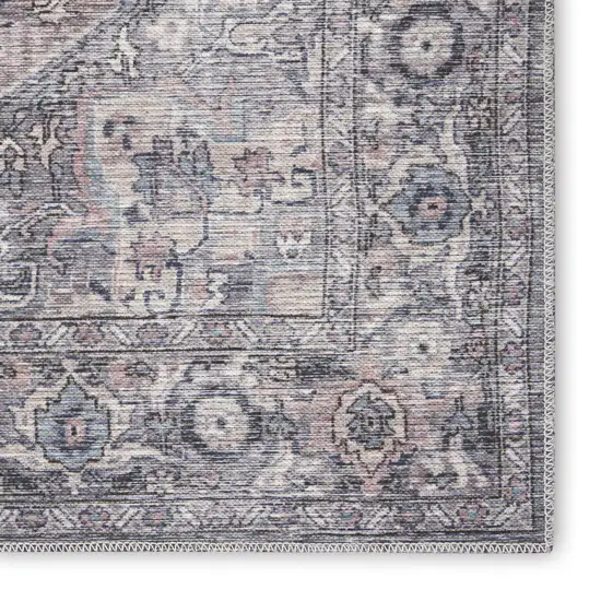 Gray Floral Power Loom Distressed Washable Area Rug Photo 3