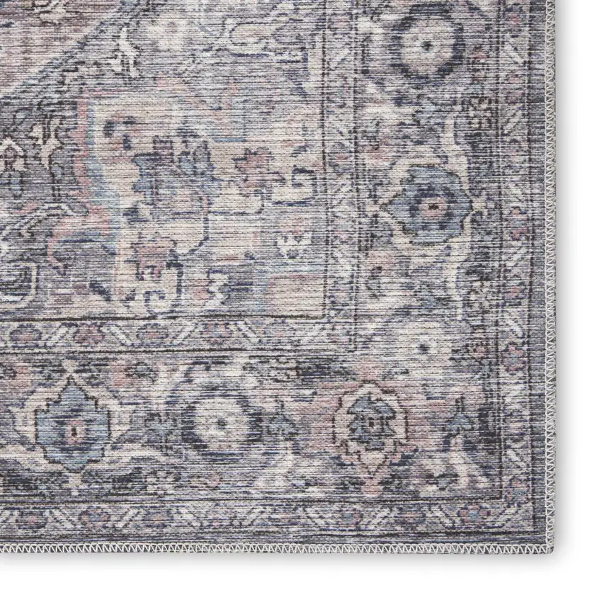 Gray Floral Power Loom Distressed Washable Area Rug Photo 3