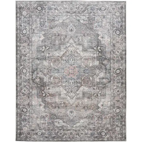 Gray Floral Power Loom Distressed Washable Area Rug Photo 2