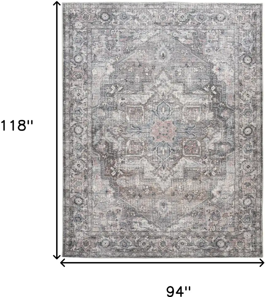 Gray Floral Power Loom Distressed Washable Area Rug Photo 3