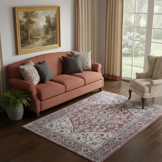 Gray Floral Power Loom Distressed Washable Area Rug Photo 1