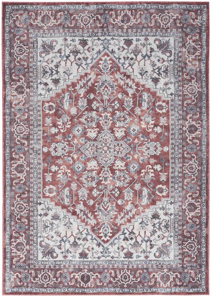 Gray Floral Power Loom Distressed Washable Area Rug Photo 1